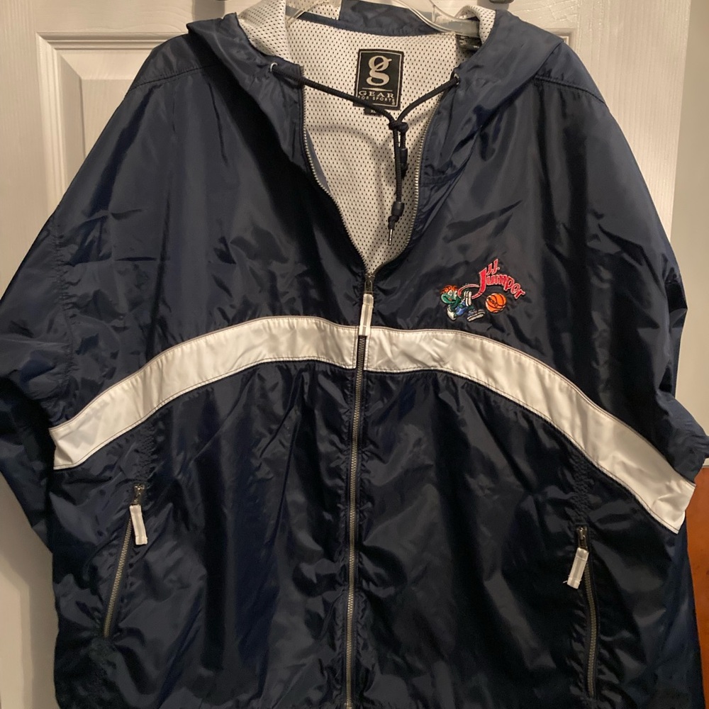 Navy and White Hooded Jacket XL NCAA JJ Jumper wind coat rain coat